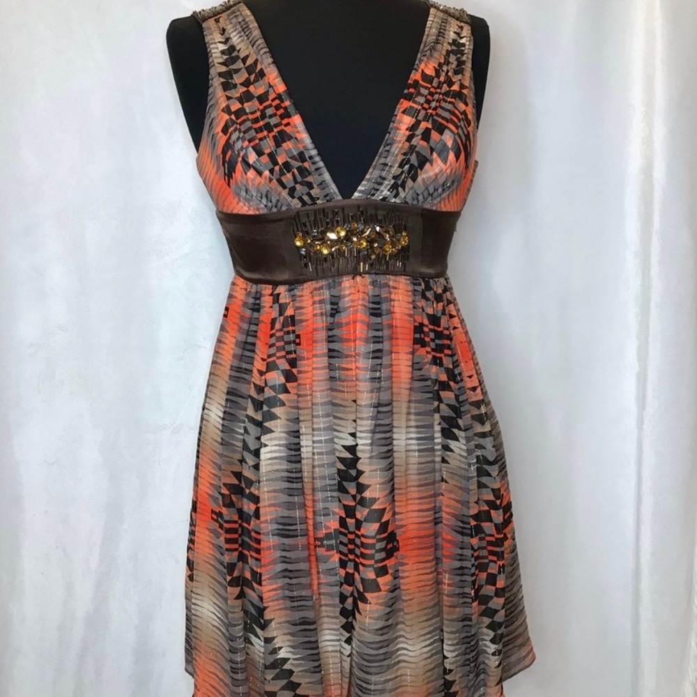 BCBGMaxazria rhinestone/beaded chiffon/silk dress